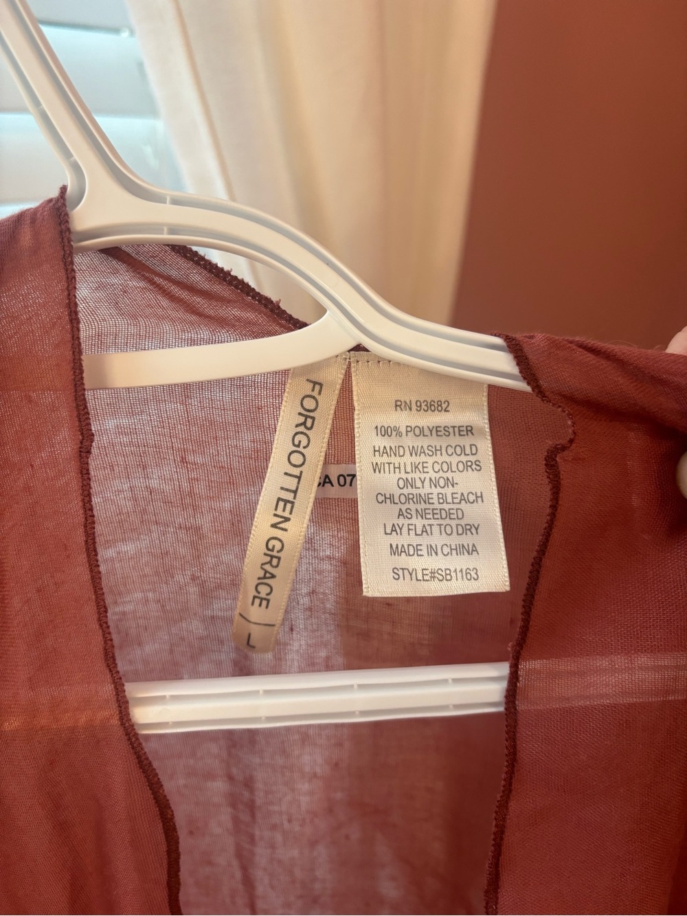 Embroidered Rust Sheer Floral Kimono Robe - Picture 5 of 6